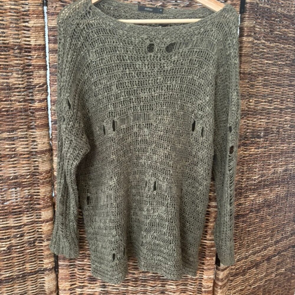 Millau Olive Green 100% Cotton Sweater Size S